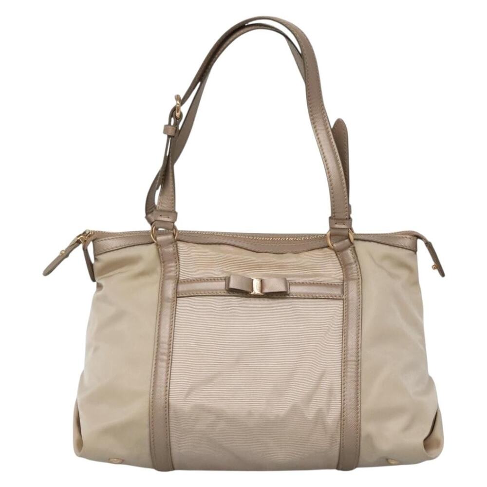Salvatore Ferragamo Nylon Vara Handbag Beige